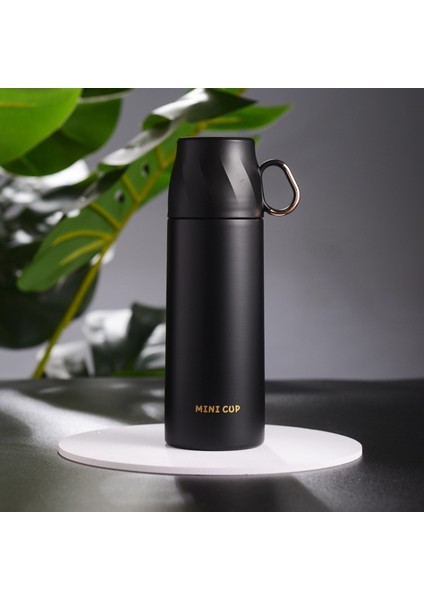 260ML 304 Paslanmaz Çelik Işyalı Fincan Kapak Vakum Yalıtım Kabı (Siyah) (Yurt Dışından)