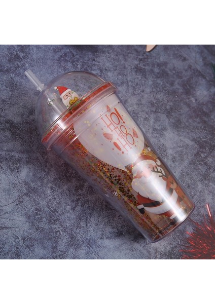 500ML Noel Baba Karikatür Taşınabilir Plastik Kupa Çift Mikro Peyzaj Suyu Kupası (Stil 4) (Yurt Dışından)