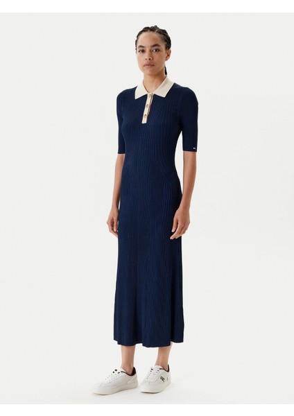 Th WW0WW47216 Mıxed Rıb Contrast Polo Kadın Elbise modelleri