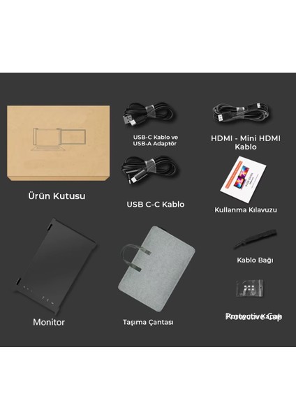 14" Tekli Taşınabilir Monitör Çoklu Ekran Full Hd