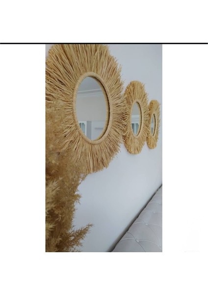 Doğal Rafya Duvar Suslemeleri Ayna Set 3 Lü fiyatları