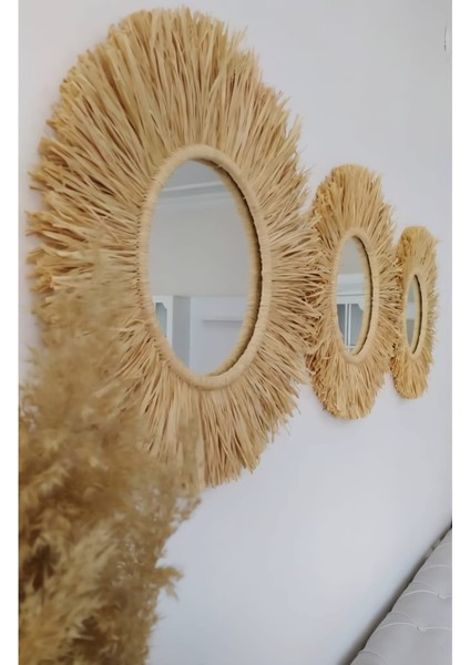 Doğal Rafya Duvar Suslemeleri Ayna Set 3 Lü fırsatları