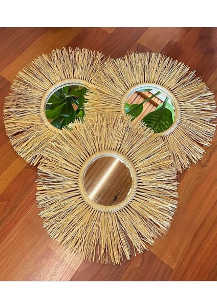 Doğal Rafya Duvar Suslemeleri Ayna Set 3 Lü indirimleri