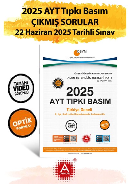 2025 Ayt Çıkmış Sorular-Tıpkı Basım-Bire Bir Ösym-22 Haziran 2025 Tarihli Sınav fiyatları