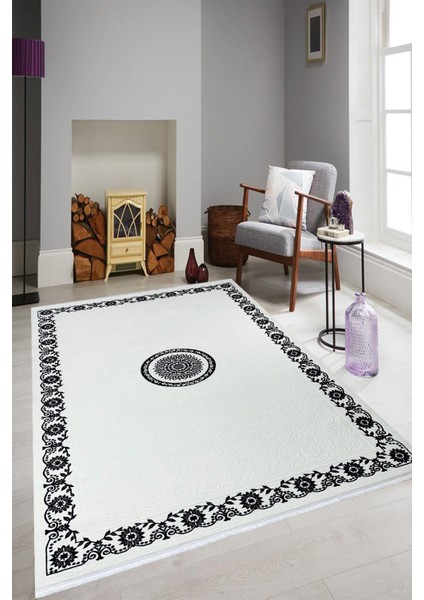 Sarar Moda Halı Zigana Saçaklı Göbek,çerçeve Desenli Salon,oturma,mutfak Modern Dokuma Halısı