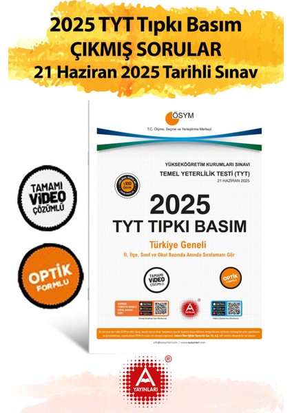 2025 Tyt Çıkmış Sorular-Tıpkı Basım-Bire Bir Ösym-21 Haziran 2025 Tarihli Sınav
