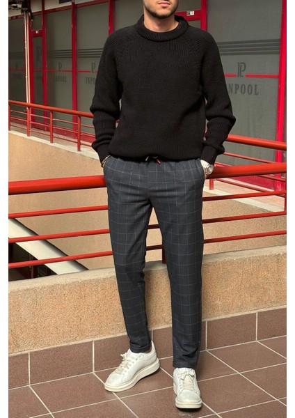 Erkek Kışlık Bel Lastikli Ekose Pantolon