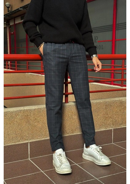 Erkek Kışlık Bel Lastikli Ekose Pantolon