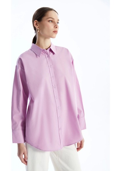 Lcw Modest Lila Düz Poplin Kadın Gömlek Tunik