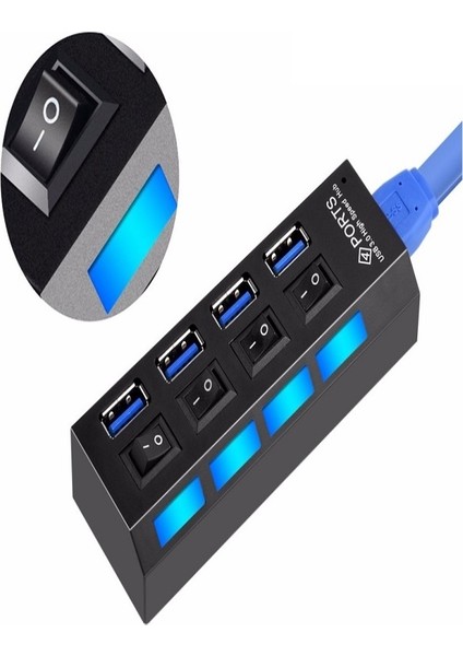 USB 3.0 4 Port Hub ⚡ Hızlı Çoğaltıcı Çoklayıcı Anahtarlı USB Çoklayıcı