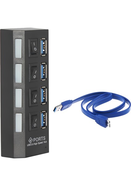 USB 3.0 4 Port Hub ⚡ Hızlı Çoğaltıcı Çoklayıcı Anahtarlı USB Çoklayıcı