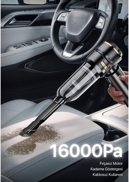 Araç İçi Şarjlı El Süpürgesi Taşınabilir Kablosuz| 16000PA Yüksek Emiş Gücü | Çok Fonksiyonlu Kullanım Siyah fiyatları