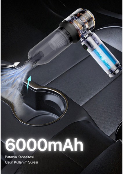 Araç İçi Şarjlı El Süpürgesi Taşınabilir Kablosuz| 16000PA Yüksek Emiş Gücü | Çok Fonksiyonlu Kullanım Siyah modelleri