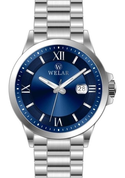 WEL3319-1 Takvimli Lacivert Kadran Çelik Erkek Kol Saati