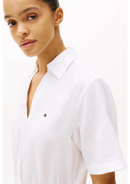 Th WW0WW44672 Ess Lınen S/s Kadın Elbise modelleri