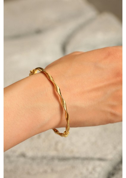 14 Ayar Altın Çizgili Burgu Kelepçe Bilezik fiyatları