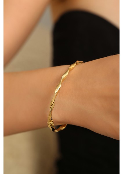 14 Ayar Altın Çizgili Burgu Kelepçe Bilezik modelleri