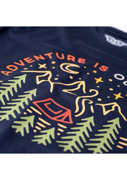 Adventure Tasarım Tişört, Kamp Baskılı Gece Mavisi Tişört,Unisex Pamuklu Gece Mavisi Tişört, Baskılı Tasarım Tişört