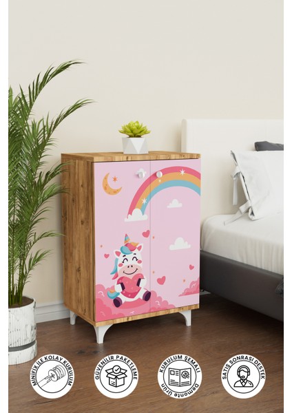 Pink Dream 2 Raflı Çok Amaçlı Dolap Çocuk Odası Dolabı