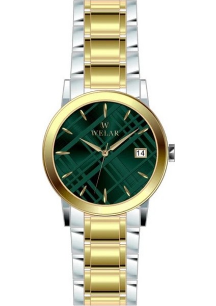 WEL3401-5 Yeşil Kadran ve Gümüş Gold Kordon Çelik Kadın Kol Saati