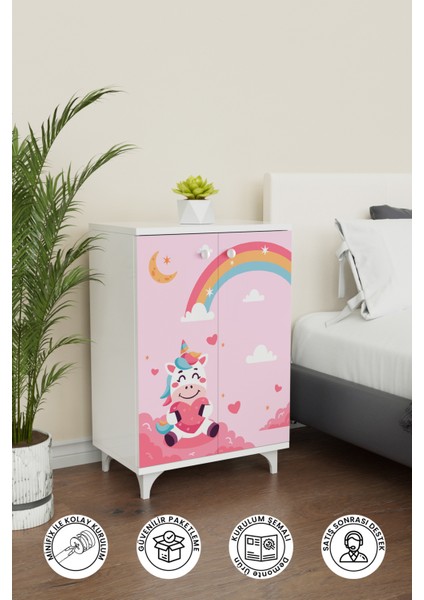 Pink Dream 2 Raflı Çok Amaçlı Dolap Çocuk Odası Dolabı Beyaz