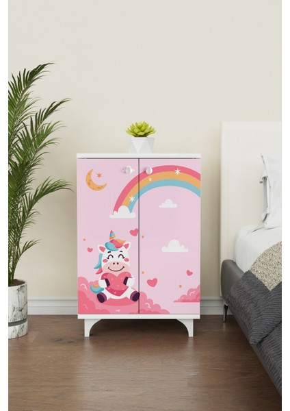 Pink Dream 2 Raflı Çok Amaçlı Dolap Çocuk Odası Dolabı Beyaz modelleri