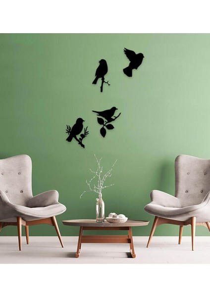 Modern Dörtlü Kuş Ahşap Mdf Duvar Dekorasyon Ürünü