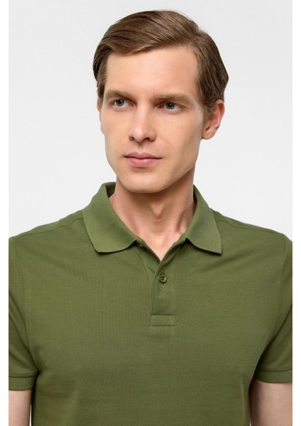 Haki Slim Düz Polo Yaka Tişört modelleri