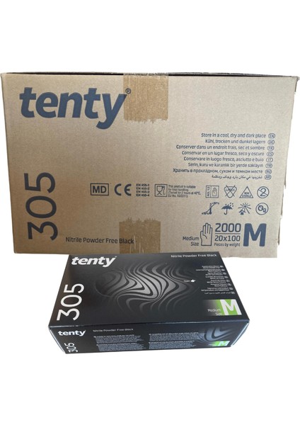Tenty - Muayene Eldiveni 305 Nitril Siyah Medium 100LÜ 20 Paket