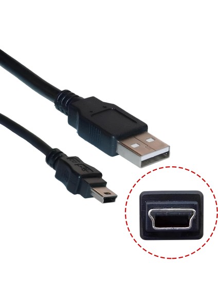 Mini USB 5‑pin Kablo 🔌 Usb‑a To Mini‑b 5‑pin 1.5 m Siyah Data Şarj Kablosu