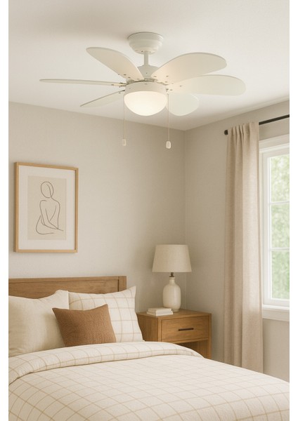 Vanti 60W E27 6 Kanatlı Avizeli Beyaz Ahşap Tavan Vantilatörü KCF281 fiyatları