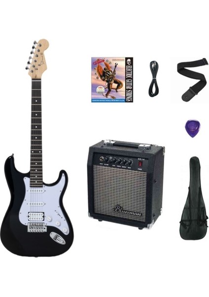 ESH-211 Bk Elektro Gitar Hss - Siyah Set(Anfi-Softcase-Askı-Tel-Kablo-Pena)
