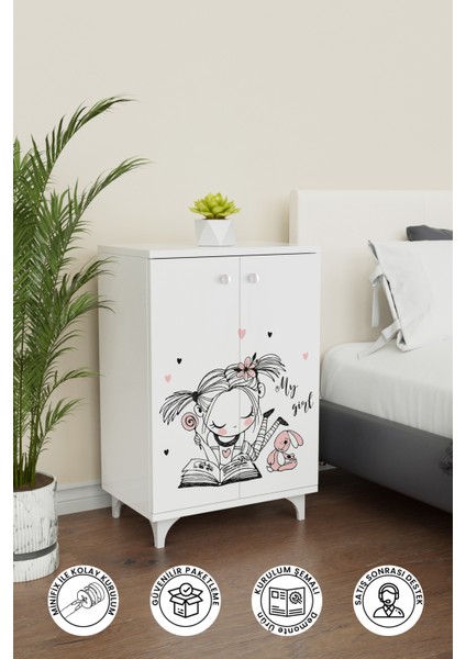 My Girl 2 Raflı Çok Amaçlı Dolap Çocuk Odası Dolabıf