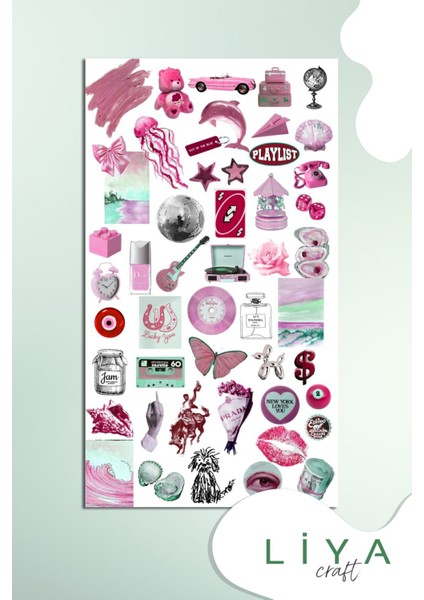 Pink Pembe Temalı Sticker Planner Ajanda Bullet Journal Için Uygun Set