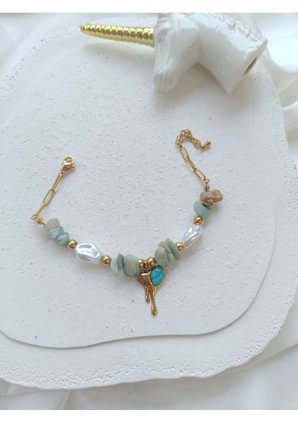 Yeşil Taşlı Çelik Bileklik