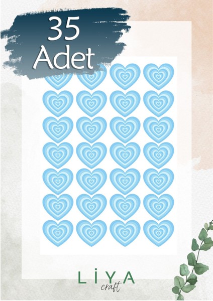Mavi Kalp Sticker 35 Adet 3 cm