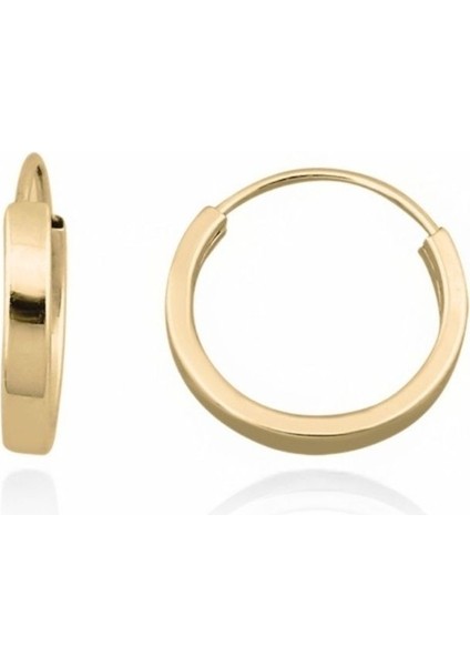 8 Ayar Altın Düz Çift Halka Küpe Gizli Kilitli 1.3 cm
