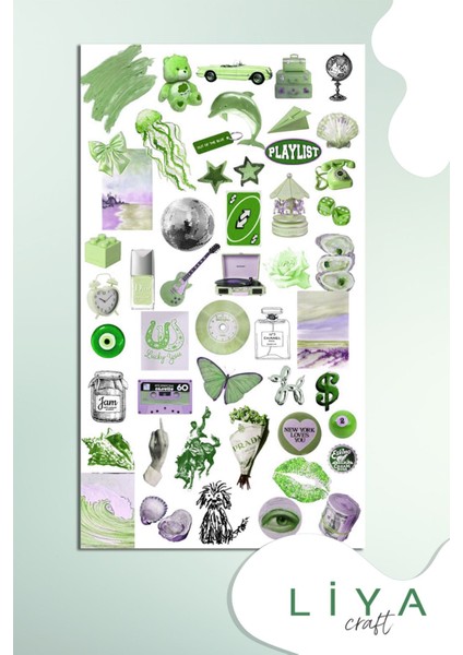 Green Yeşil Temalı Sticker Planner Ajanda Bullet Journal Için Uygun Set