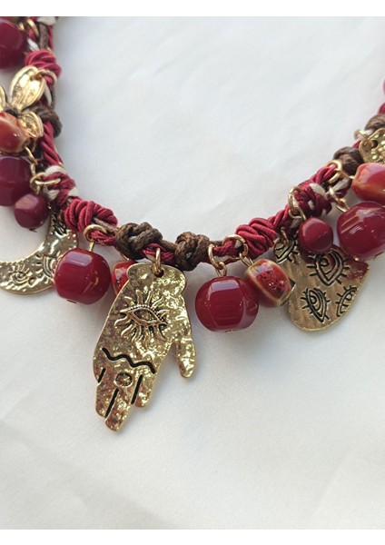 Kırmızı Eskitme Detaylı Kolye fiyatları