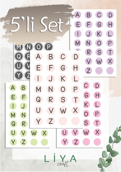 Beş Renk Alfabe Sticker Set