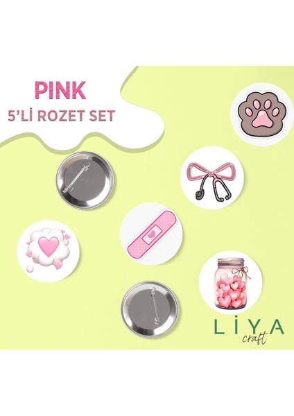 5 Adet Pembe Pink Temalı Rozet