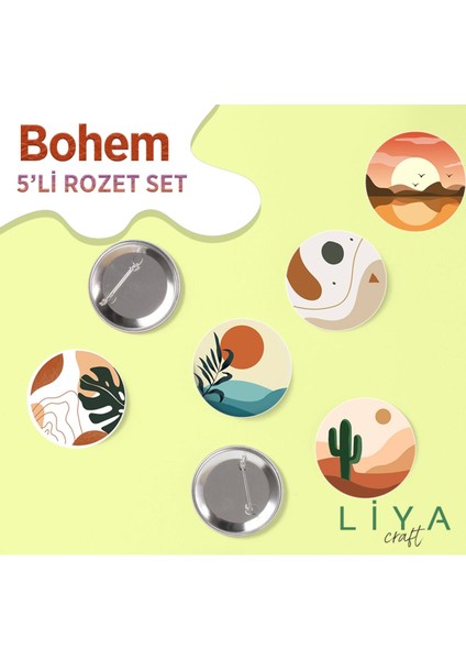 Bohem 5 Adet Pastel Renkte Kaktüs Rozet