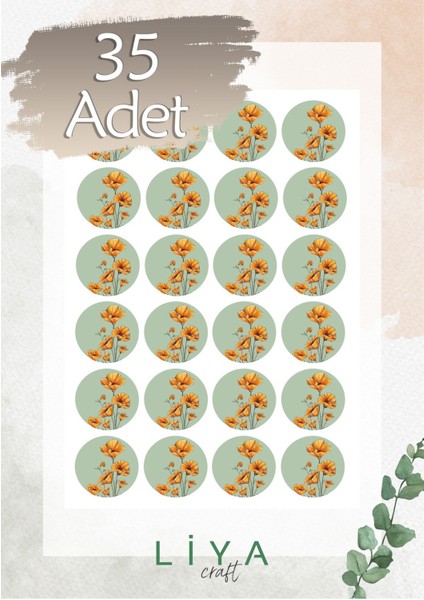 Yeşil Yuvarlak Çiçek Set 35 Adet (3 Cm)