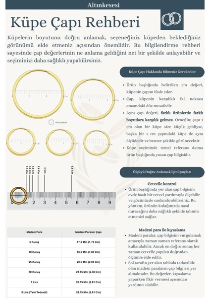 8 Ayar Altın Düz Çift Halka Küpe Gizli Kilitli 1.3 cm modelleri