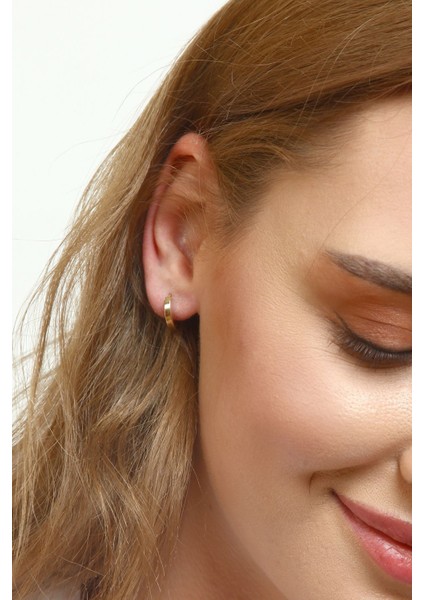 8 Ayar Altın Düz Çift Halka Küpe Gizli Kilitli 1.3 cm fırsatları