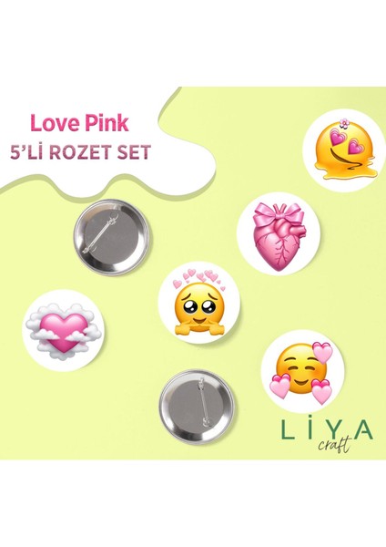 5 Adet Pink Love Temalı Rozet