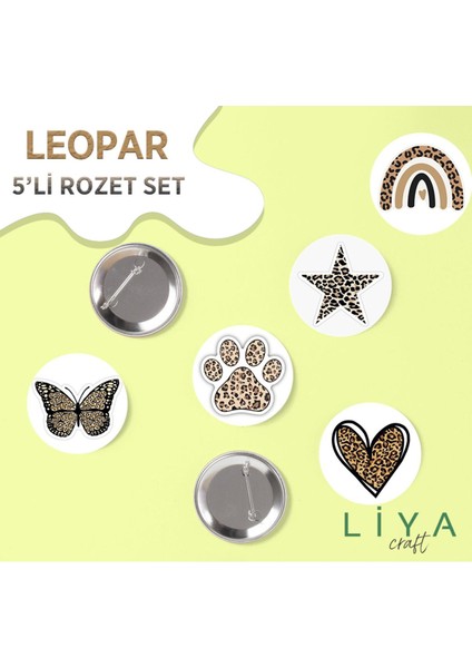 5 Adet Leopar Temalı Rozet