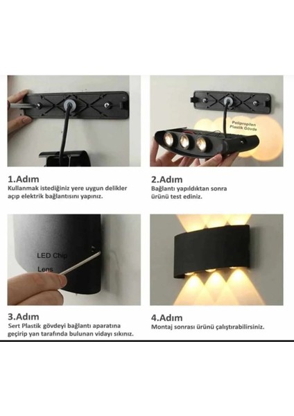 BvsElektronik 10W LED Aplik Aydınlatma Çift Taraflı LED Dekoratif Duvar Aplik Suya ve Toza Karşı Dayanıklı modelleri