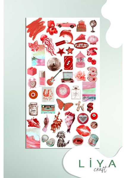 Red Kırmızı Temalı Sticker Planner Ajanda Bullet Journal Için Uygun Set