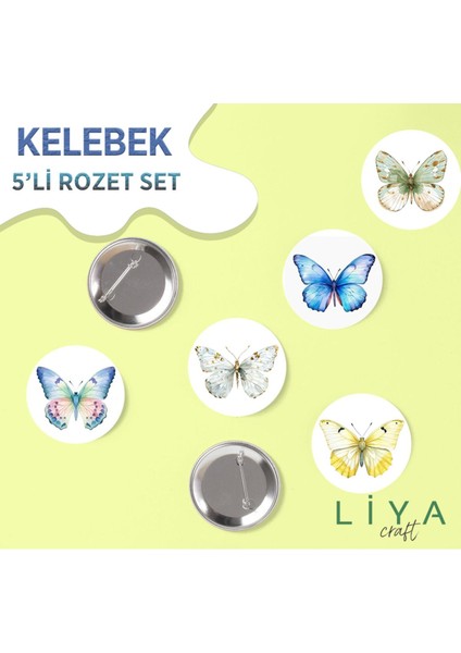 5 Adet Kelebek Temalı Rozet